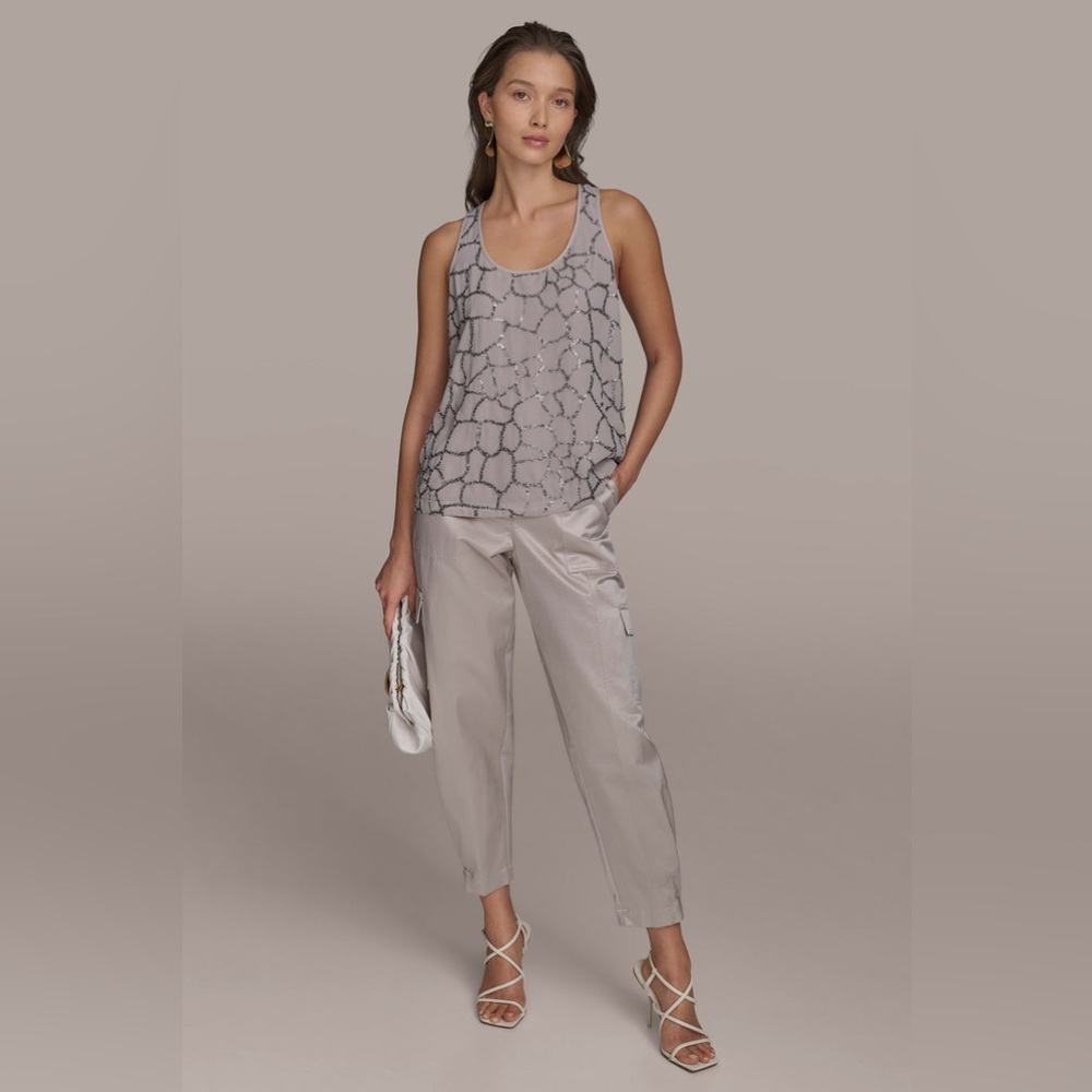Donna Karan New York Sequin Tank in Clay, Size XS, NEW w/Tag Retail $89
